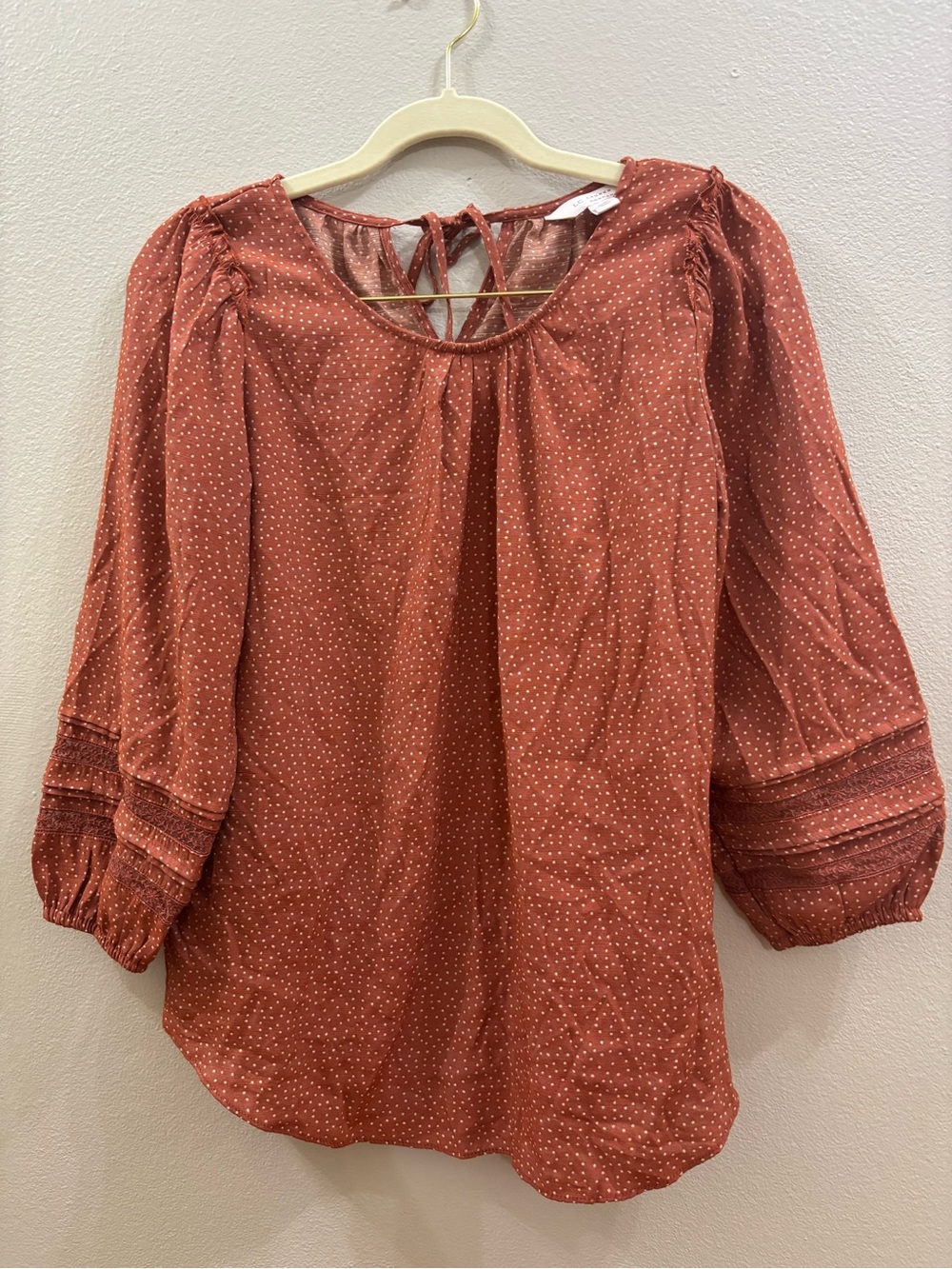LC Lauren Conrad Rust Polka Dot Peasant top xs